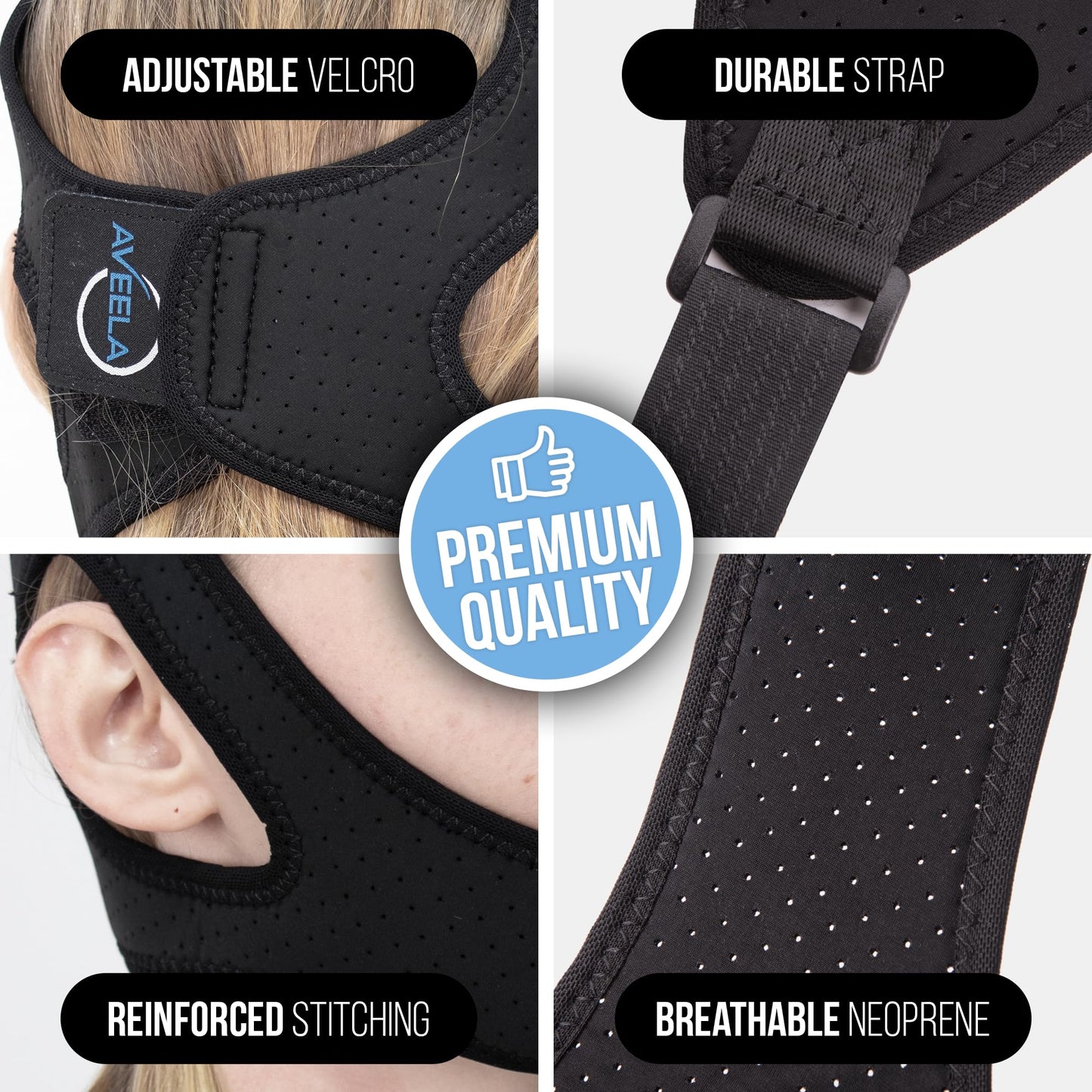 AVEELA Chin Strap for Sleeping and CPAP Users | Anti Snoring Chin Strap, Adjustable Jaw Strap for Sleep Apnea, Stop Snoring Solution for Men and Women, Comfortable Fit to Keep Mouth Closed - Small
