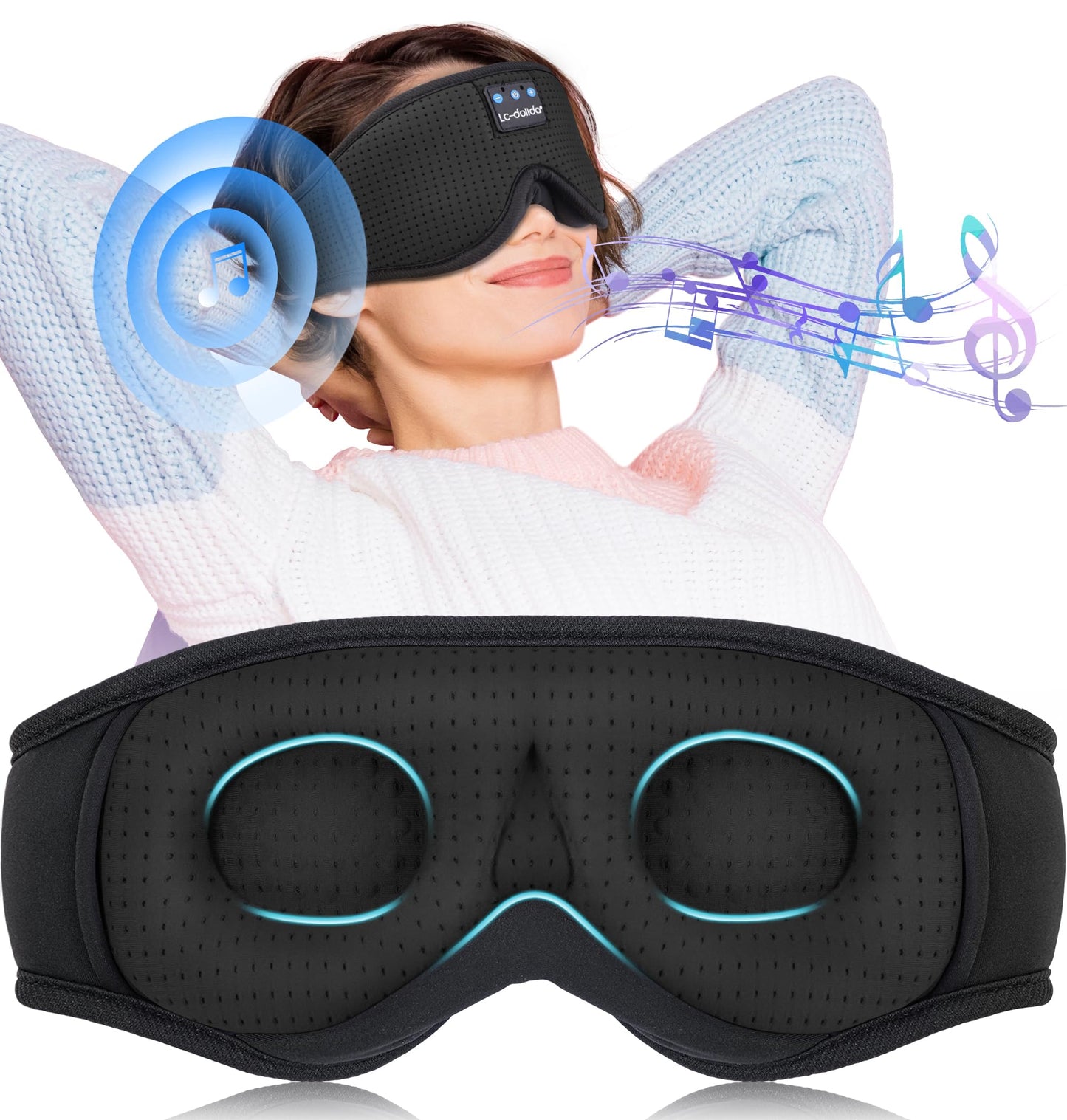 LC-dolida Sleep Mask with Bluetooth Headphones Bluetooth Sleep Mask Sleep Headphones,3D Eye Mask for Sleeping Mask Music Sleeping Headphones for Side Sleepers Meditation Gifts Gadgets for Men Women