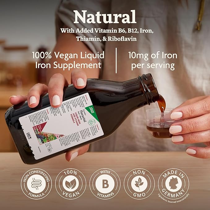 Floradix Floravital Liquid Iron & Vitamins Formula - Liquid Iron Supplement with B Complex Vitamins, Vitamin C & Herbs for Energy Support* - Vegan, Gluten-Free, Yeast- Free, Non-GMO - 8.5 Fl Oz