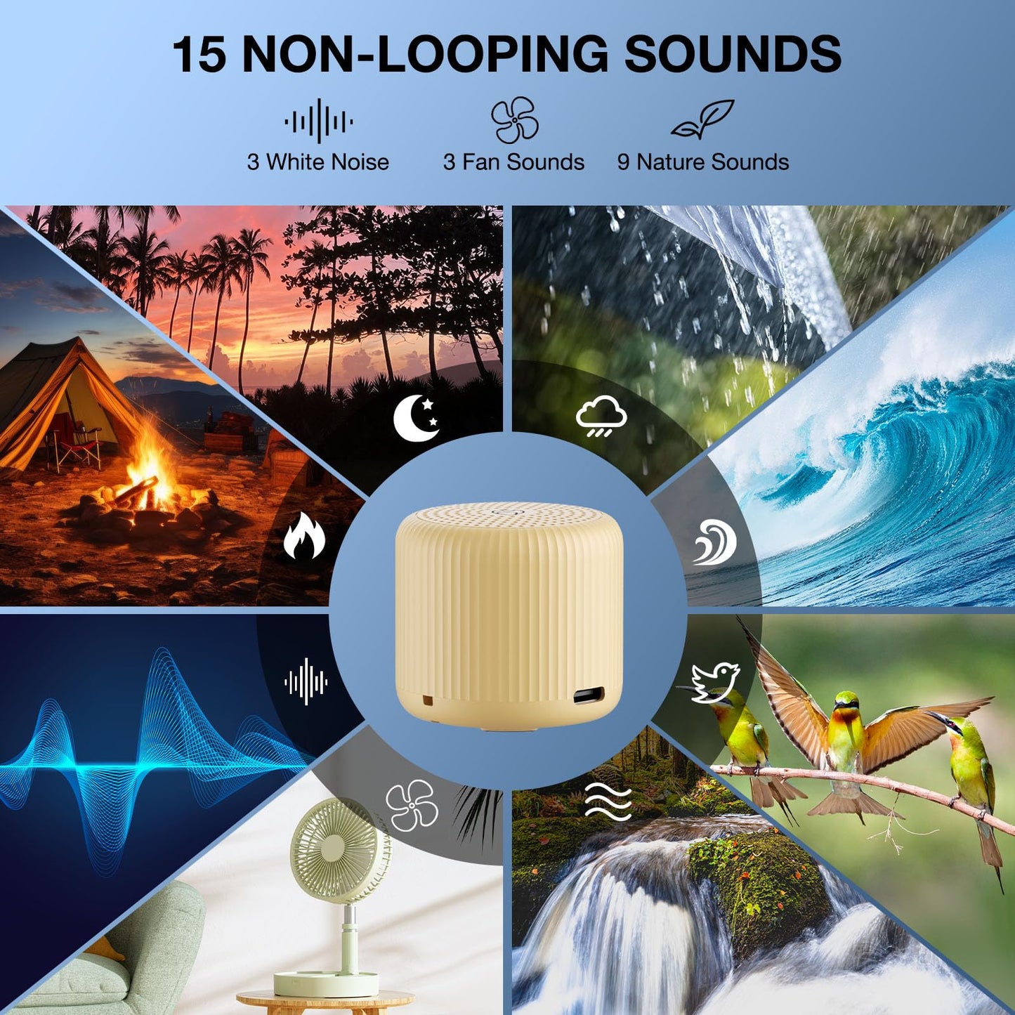 White Noise Machine Baby Portable Sound Machine,LEICEX Travel Sound Machine,15 Non-Looping Sound Timer and Memory Play, Mini White Noise Machine for Sleeping Office Travel （Honey）