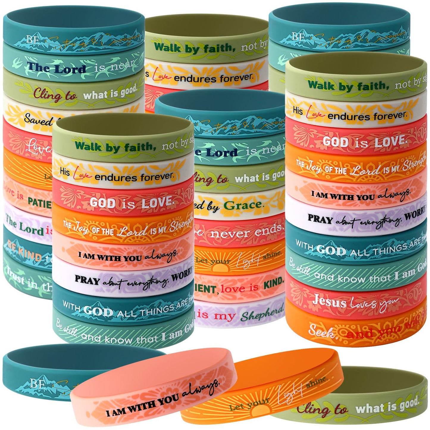 Bucherry 120 Pcs Christian Bracelets Rubber Bible Verse Bracelets Christian Silicone Jesus Religious Wristbands Bulk for Men Wom