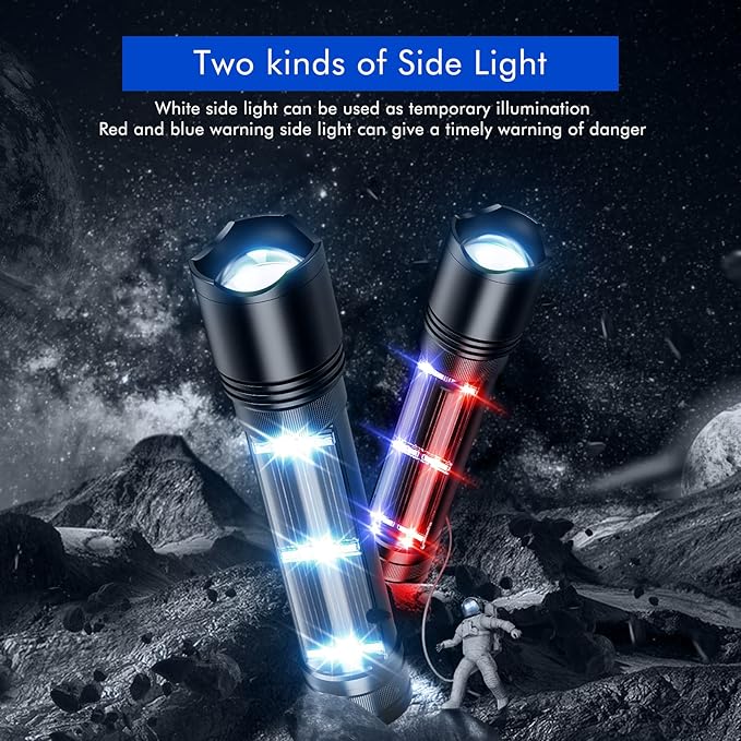NPET T08-2 Solar Power Flashlight Car Flashlight USB Rechargeable Tactical Multi-Function Torch Emergency Tool (T08-2pack)