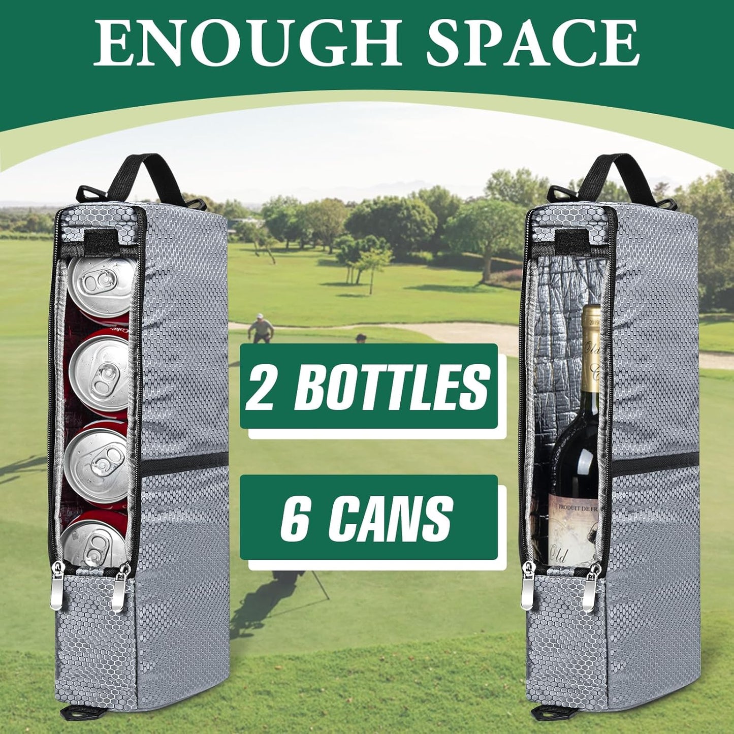 Golf Cooler Bag - Golf Accessories Gifts for Men Women Holds 6 Beer Cans or 2 Wine Bottles, Fits in Golf Bags Insulated Beer Cooler for Golfing, Beach Days, Picnic
