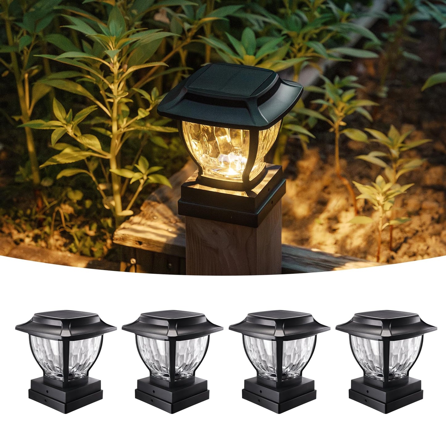 OPOIRA Solar Post Cap Lights Outdoor, Glass Deck Fence Post Cap Light Solar Powered for 4x4 Vinyl/Wooden Posts, Solar Lamp Post