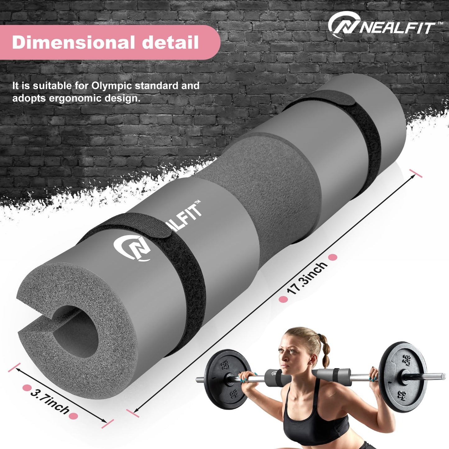 NEALFIT Barbell Pad Squat Pad for Squats—Squat Bar Pad—Great for Weightlifting,Lunges and Hip Thrusts—Foam Sponge Pad—Fit Standard and Olympic Bars Perfectly (Grey)