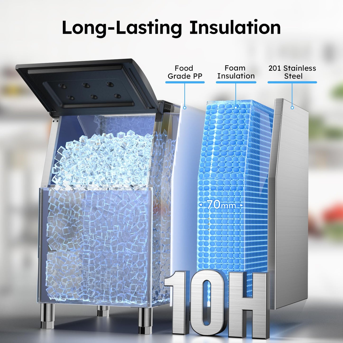 Commercial Ice Machine 550 LBS/24H, Commercial Ice Maker with 400 LBS Storage Bin, Ice Cubes Ready in 5-15 min, Freestanding Ice Maker Machine, Self-Cleaning, Thicknesses Adjustable, Stainless Steel