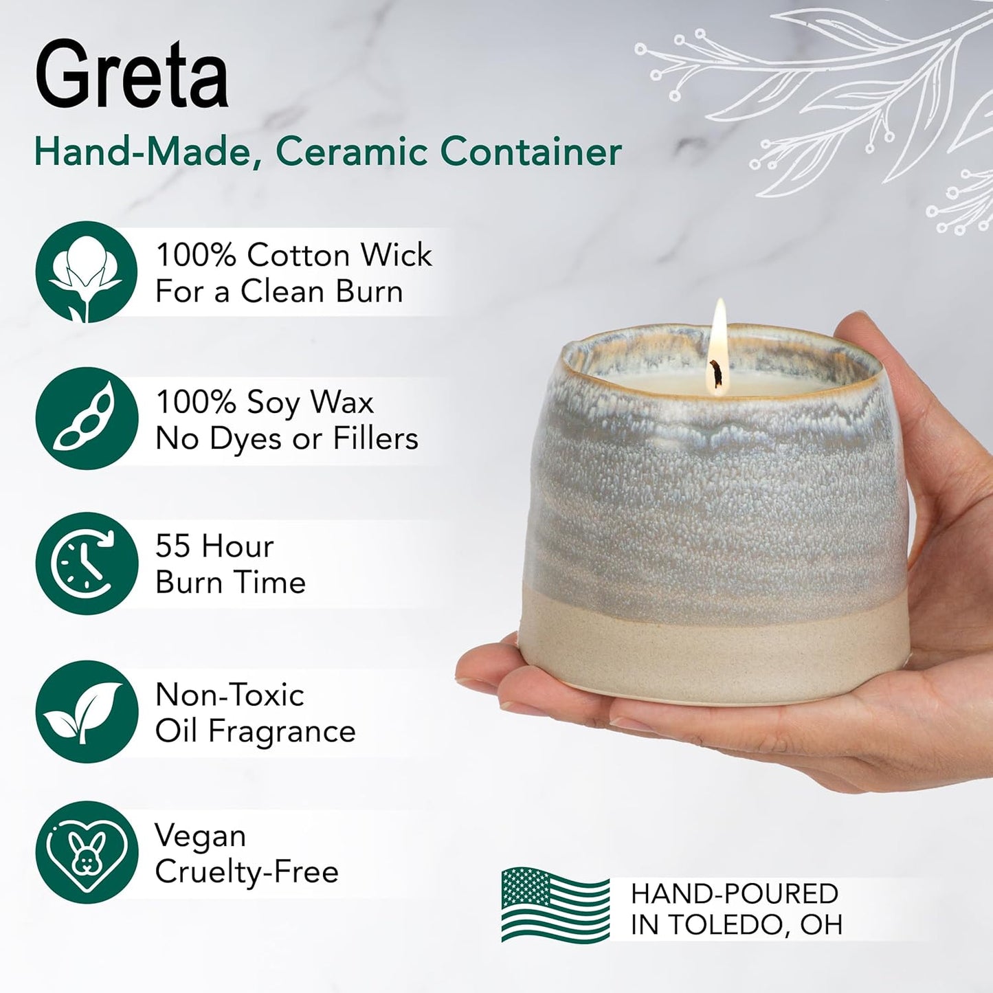 The Growing Candle, Lavender Scented, 10oz Ceramic Pot, Single Wick Aromatherapy Candles, 100% Soy for Women and Men, Greta