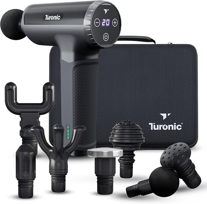 Turonic Professional Handheld Massage Gun - Deep Tissue Percussion Massager, 20 Speeds, 7 Heads, Quiet, Powerful, Portabl...