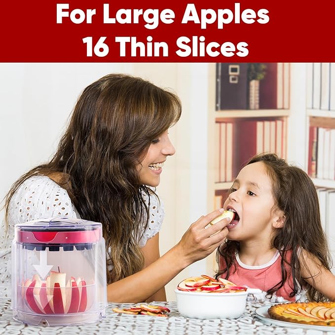 OOKUU Extra-Large Apple Slicer & Corer – 16-Blade Heavy Duty Stainless Steel Apple Cutter, Safe & Quick Apple Divider for Apples, Pears & More, with Clear Catch Bowl