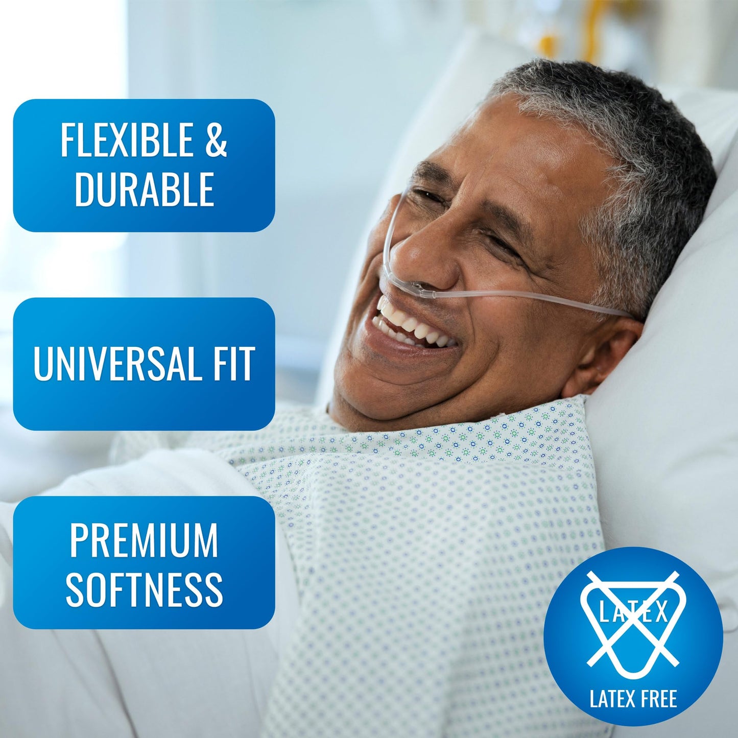 DMI [50 Pack] Gentle Feel 7 ft. Nasal Oxygen Cannula Tubing, Adult Size, Kink-Resistant Oxygen Tubing, Standard Connector, Individually Wrapped