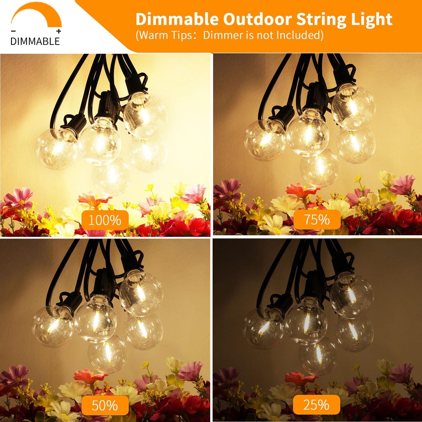 Svater Outdoor String Lights 25ft, Shatterproof, Warm White, Waterproof, 2ft Bulb Space, IP45