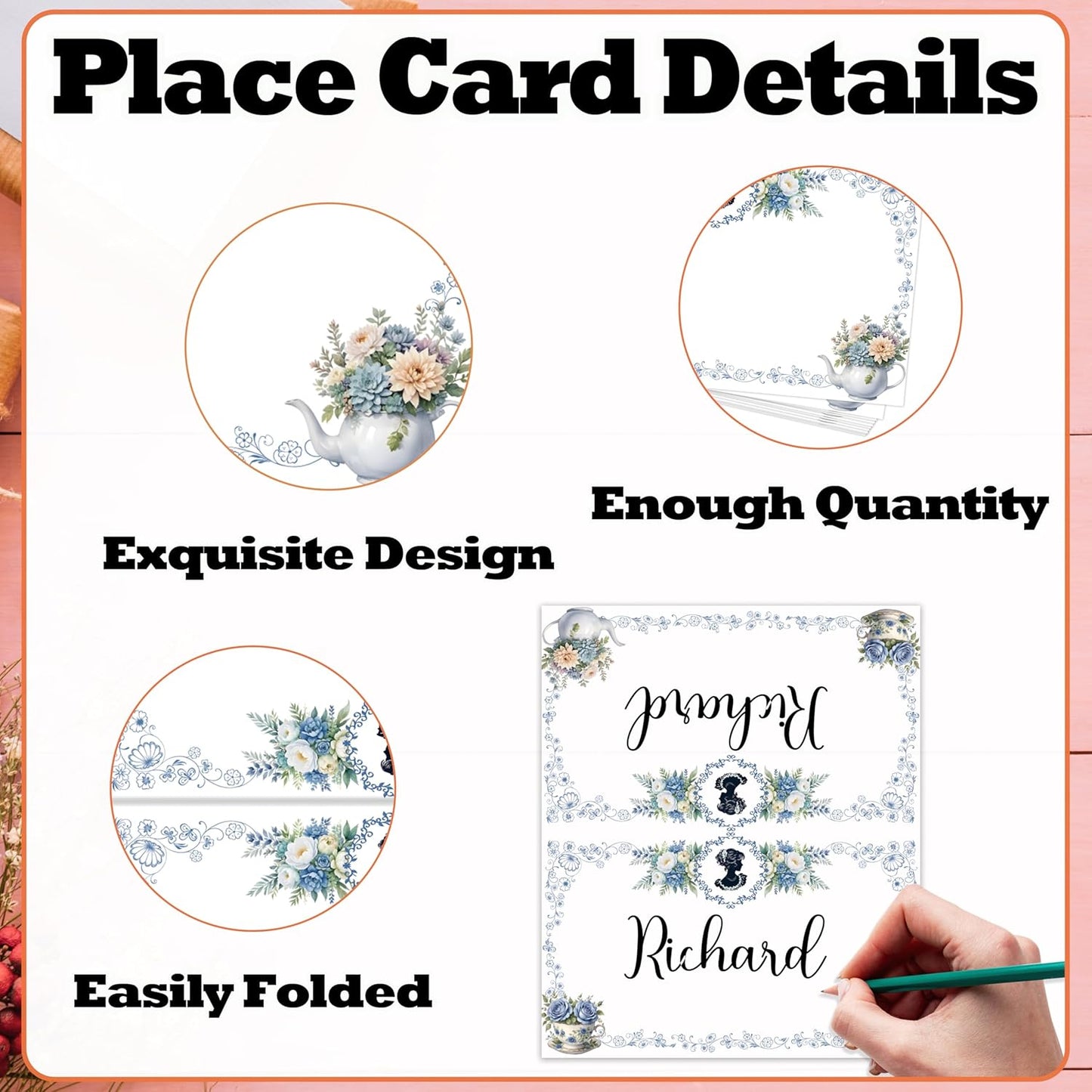 Tea Party Place Cards For Girls, Floral Teapot Name Card For Table Setting, Spring Holiday Party Favors Supplies, Flowers Tent Card Decor For Bridal Shower Wedding Wonderland Activity, 25 Pack -08
