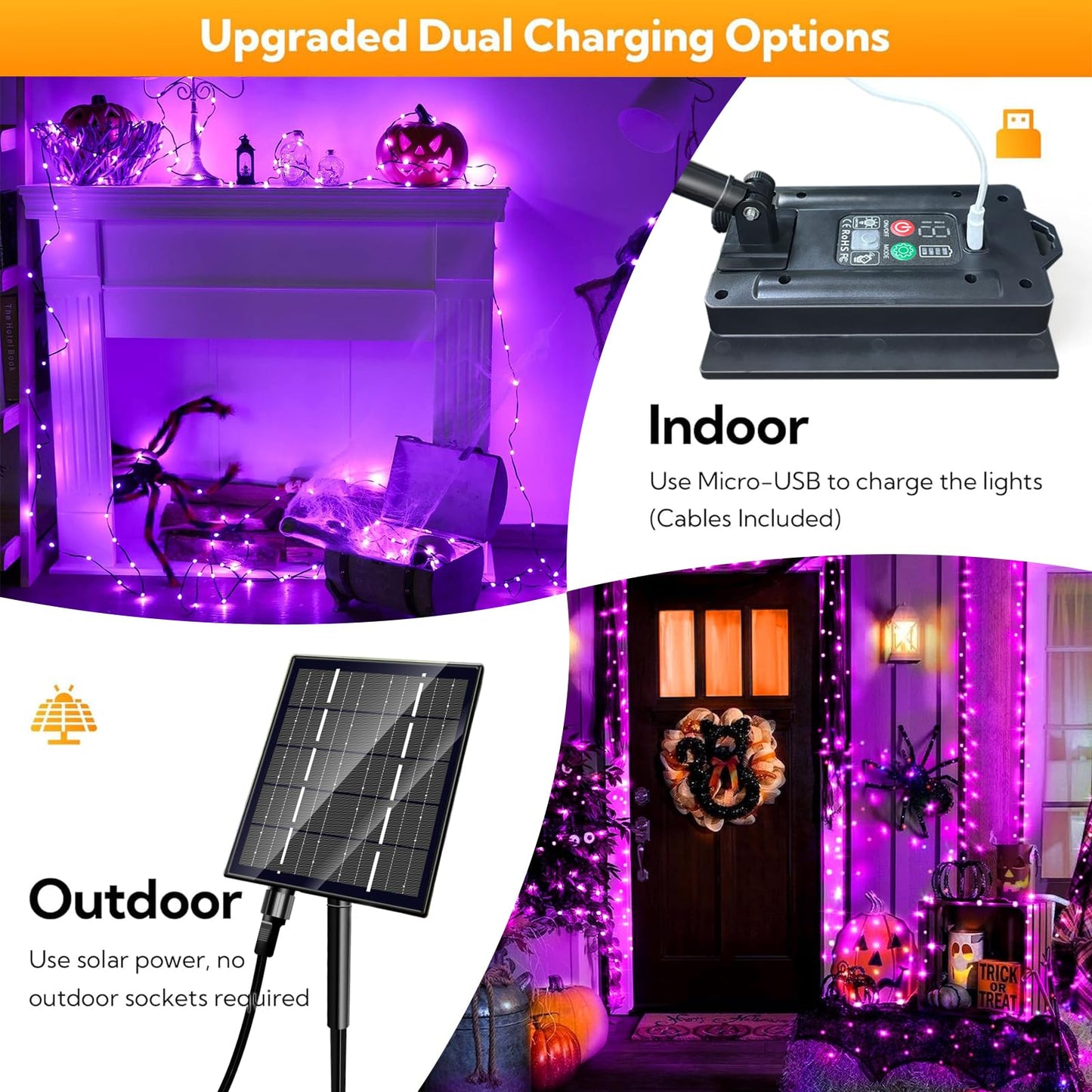 Dolucky Solar String Lights, 500 LED, Purple, 19 Modes, Outdoor Halloween Decoration