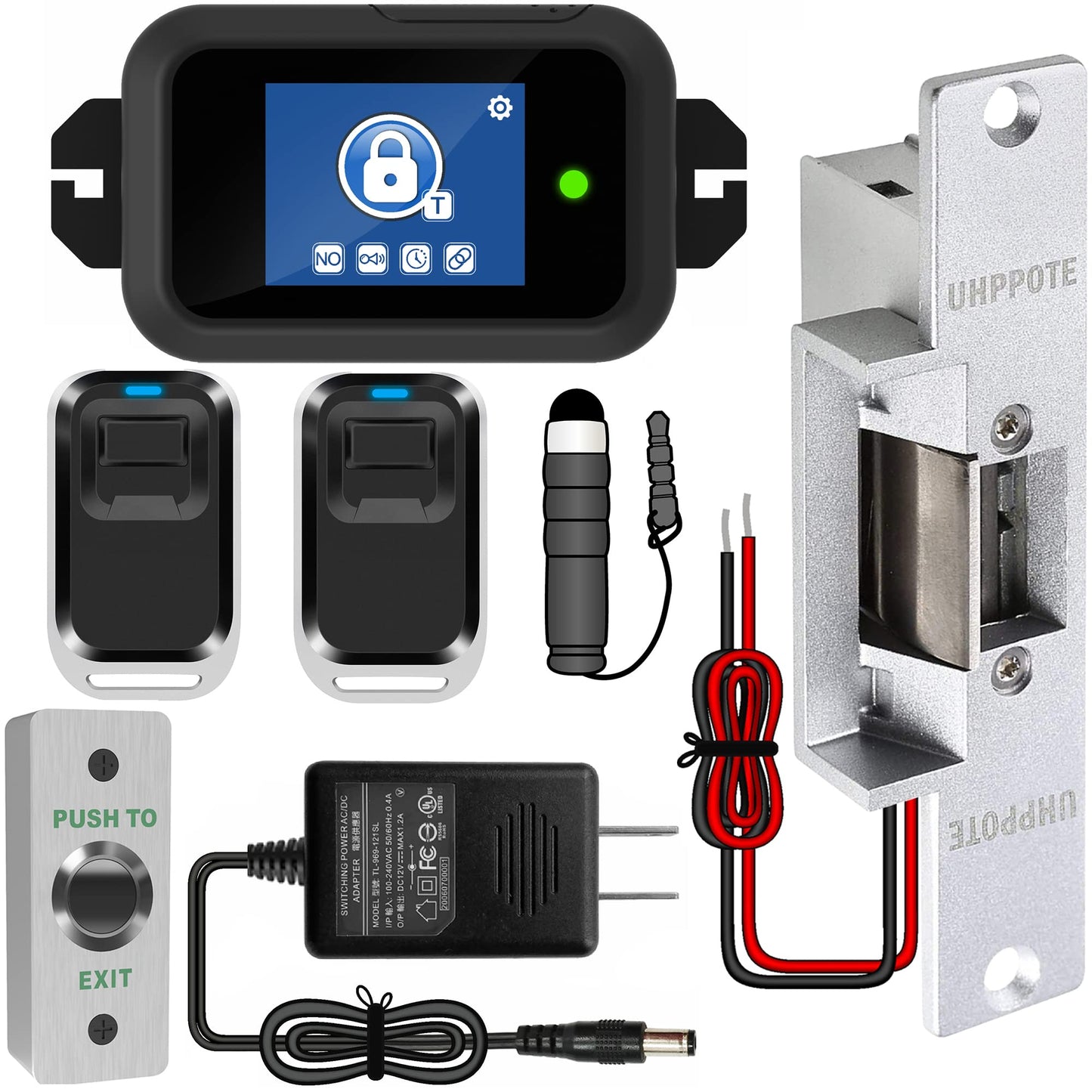 UHPPOTE 2-inch Touch Screen Wireless Remote Control with Electric Strike Lock for Door Entry Access Control System