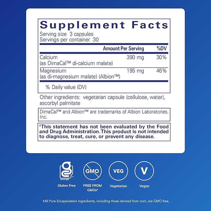 Pure Encapsulations Cal/Mag (Malate) 2:1 - Calcium & Magnesium (Malate) - Bone Health Supplement* - Optimal Absorption - Vegan & Gluten Free - 90 Capsules
