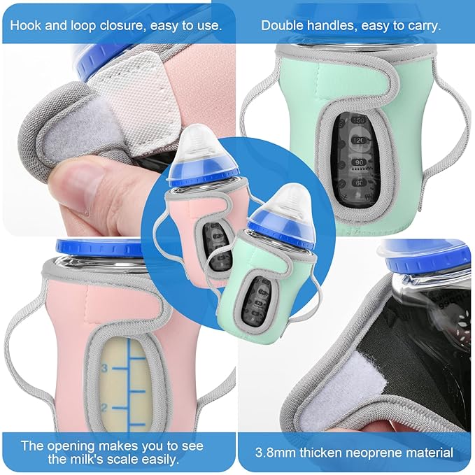 Beautyflier Glass Baby Bottle Sleeve Covers for 9oz Nature Baby Bottles with Dual Handle, 3.8mm Thicken Heat and Cold Retention Baby Bottle Sleeve (Orange+Beige)