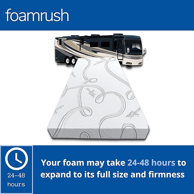 FoamRush 6-Inch Bunk (42" x 80") High Density Foam RV Mattress Replacement with Cotton Cover, Medium Firm, Pressure Relief, Travel Camper Trailer Truck, Made in USA, CertiPUR-US Certified