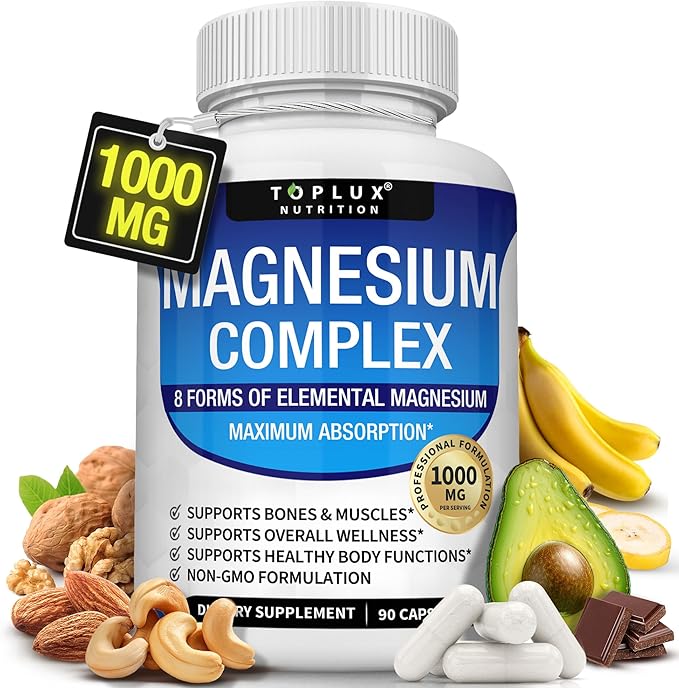 Magnesium Complex Supplement 8 Elemental 1000mg - Magnesium Glycinate, Citrate, Malate, Taurate, Chelated for Easy Absorpt...