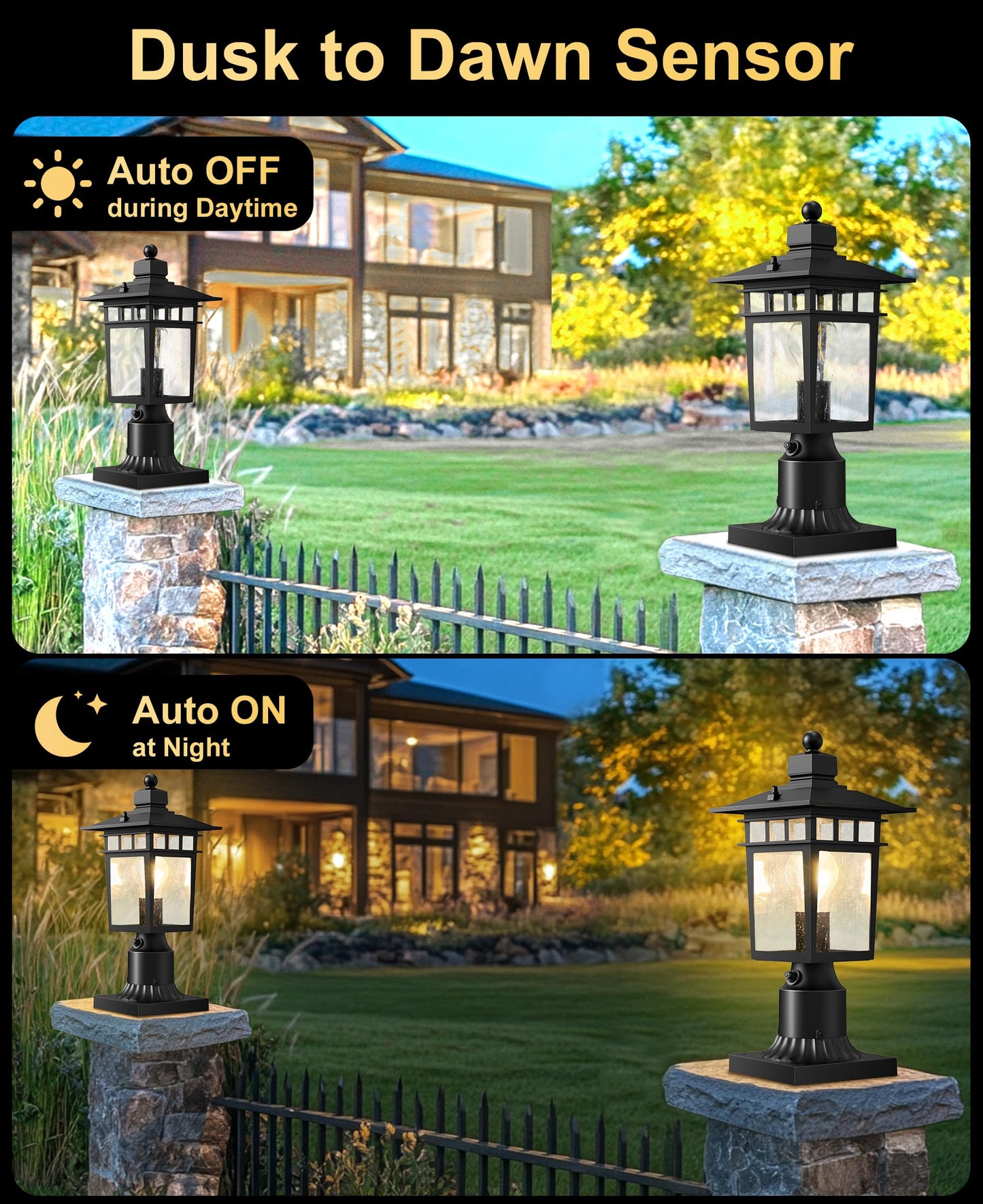 Apoto Dusk To Dawn Outdoor Post Lights Black Waterproof Lamp Post Light Fixture  Aluminum Lamp Posts Outdoor Lighting Pole Lantern For Outside Yard Patio Pathway Garden Deck  Hard Wired 1-Pack