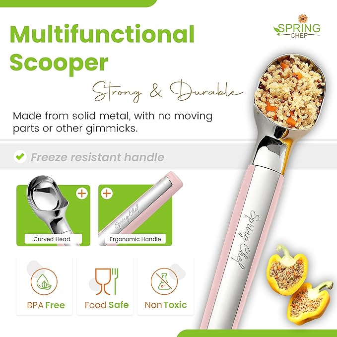 Spring Chef Heavy Duty Metal Ice Cream Scoop - Dishwasher Safe Ice Cream Scooper, Commercial Icecream Scoop Spade, Professional Kitchen Tool for Gelato, Melon, Sundae, Cookie Spoon - Pink Lemonade