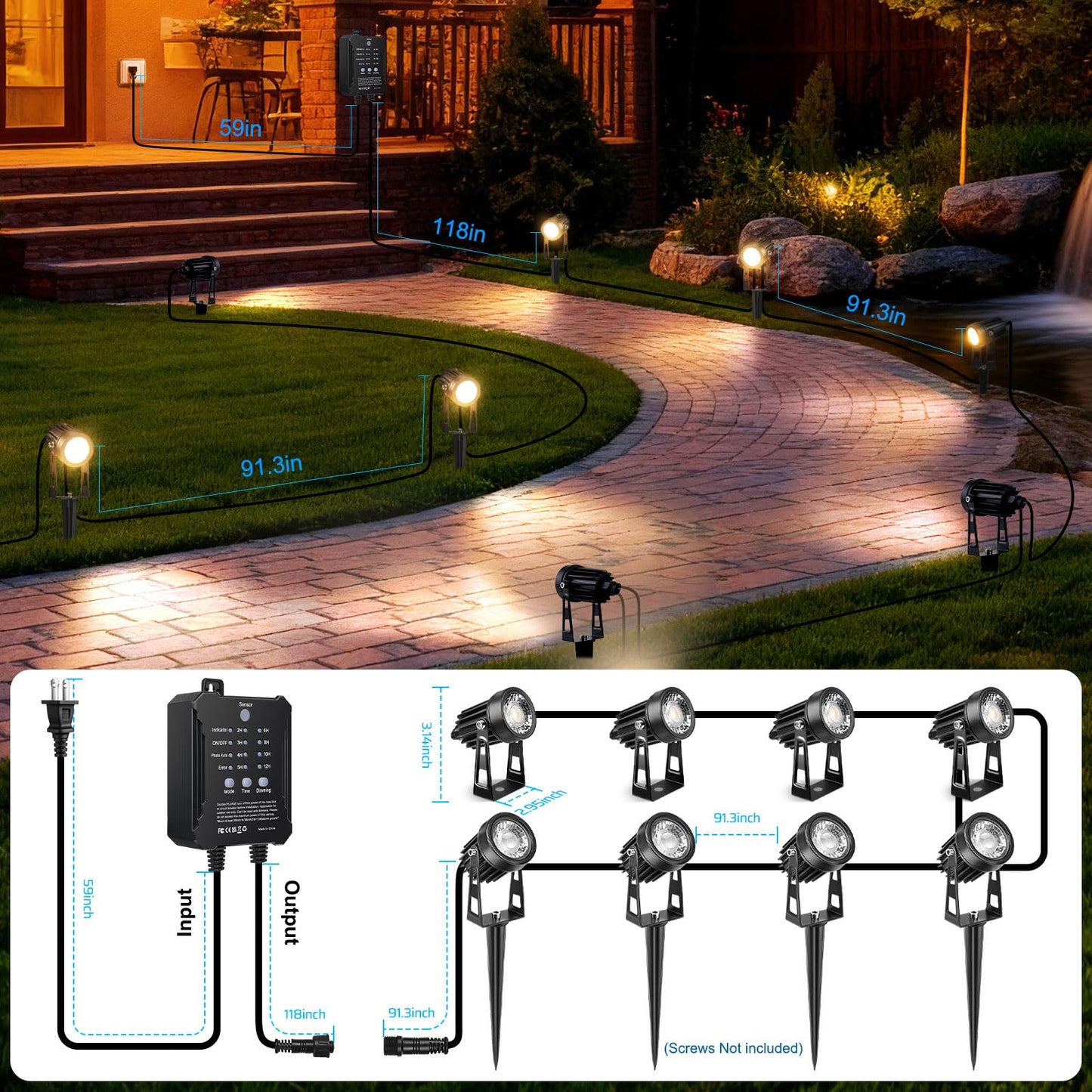 Lightingwill Low Voltage Landscape Lights With Smart Transformer  8 Pack 12V Outdoor Spotlights With Timer & Dimmable Function  Waterproof Yard Pathway Garden Lighting Kit