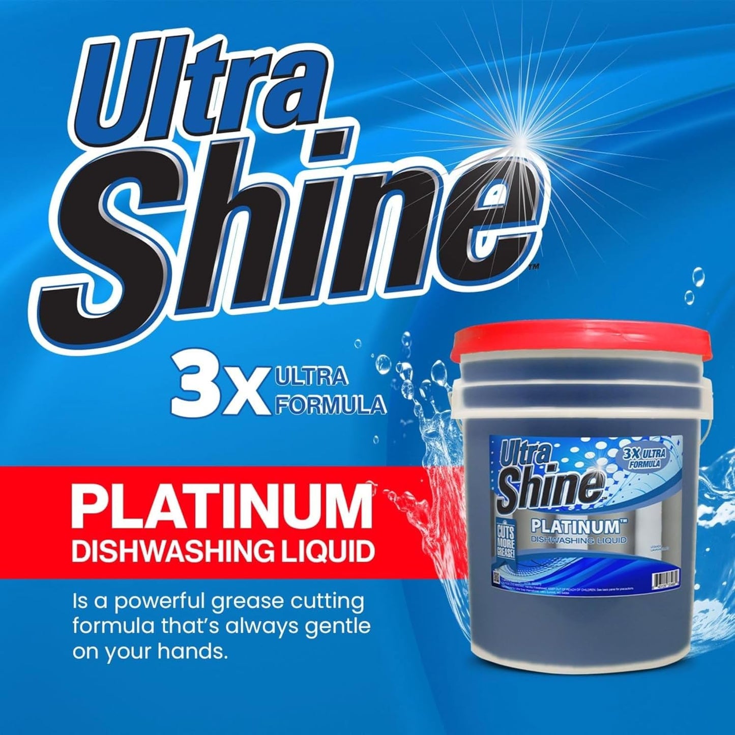 Ultra Shine 3X Platinum Bulk Dishwashing Liquid, Powerful Grease Remover, 5-Gallon - Concentrated Dish Cleaner Soap for Commercial Kitchens, Restaurants & Home Cleaning, Gentle on Hands & Skin