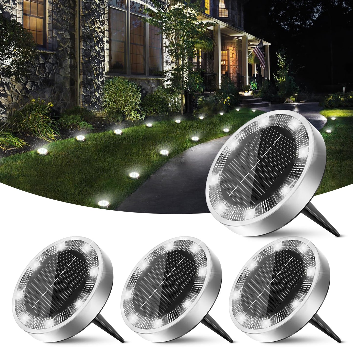 Peasur Mini Solar Ground Lights, 4 Pack, IP68 Waterproof, Cool White, Model PMSGL-001