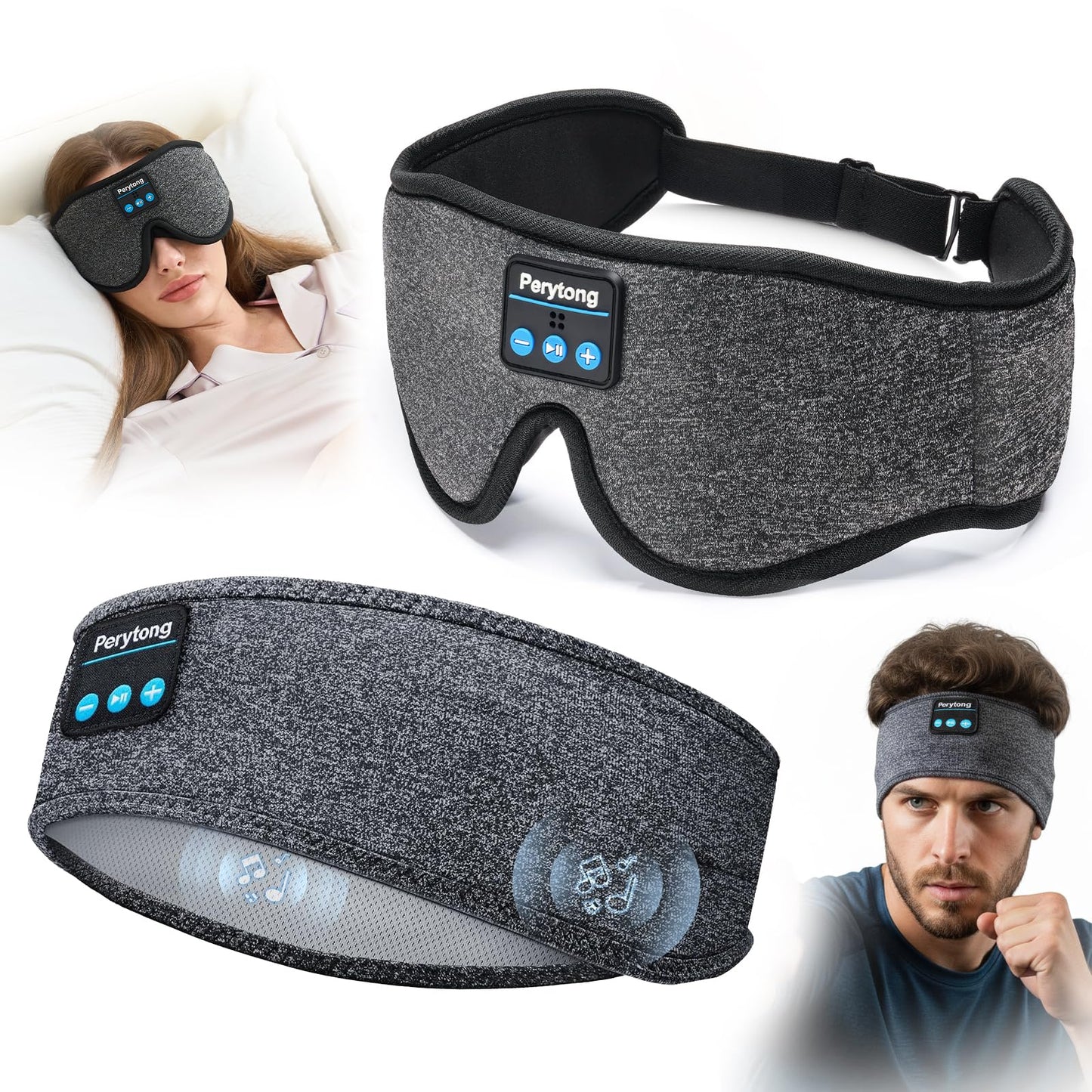 2 Pack Bluetooth Sleep Mask & Sleep Headphones, Skin-Friendly Sleeping Eye Mask with Bluetooth Headphones, Sleep Gifts for Women Men, AudioBooks, Insomnia, Yoga, Air Travel, Meditation, Christmas