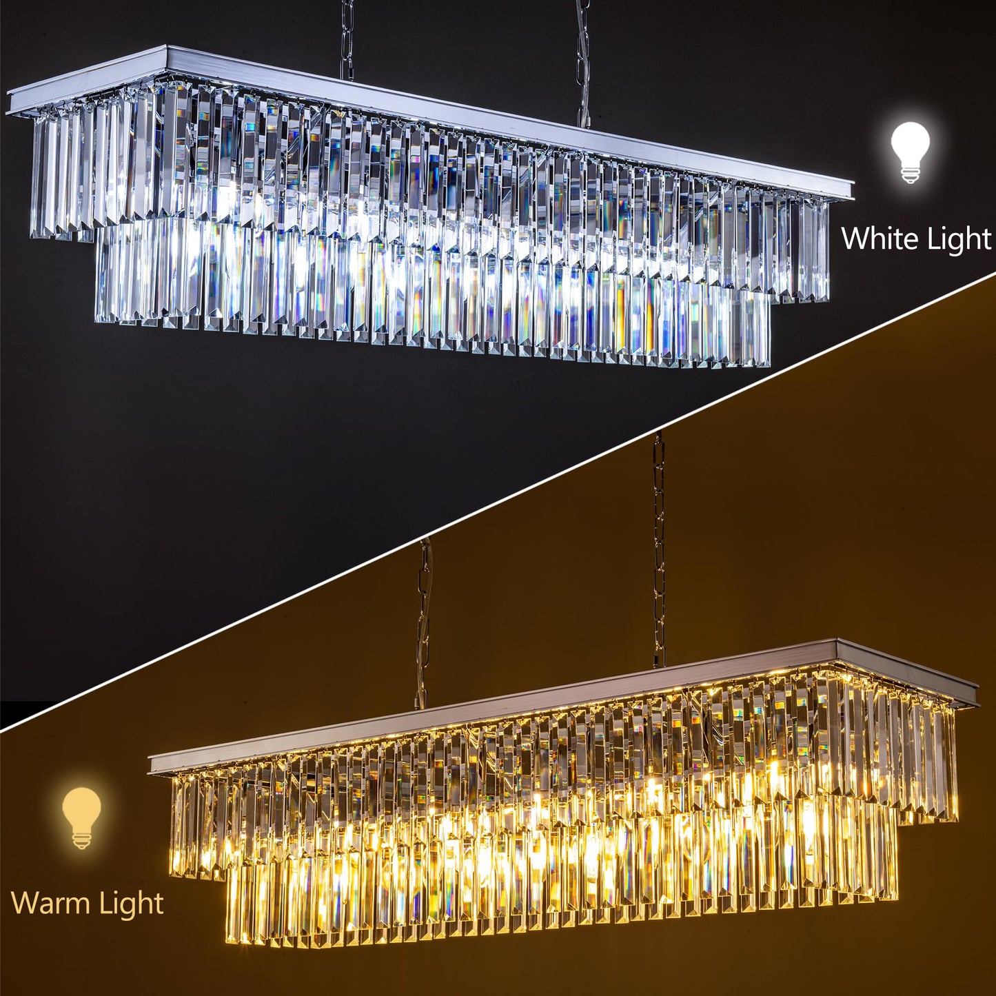 Wellmet 9-Light Crystal Chandelier 34.5 Inch  Contemporary Modern Chandeliers Adjustable For Living Room  Dining Room  Pool Table Light  Kitchen Island Lighting (Chrome  47 Inches)