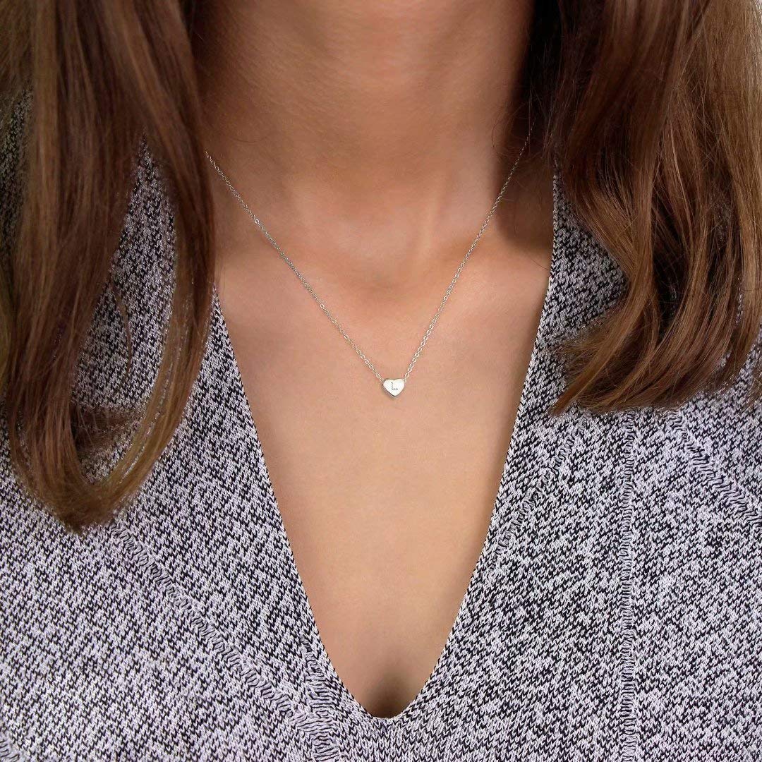 M MOOHAM Initial Necklace for Women, Silver Letter Z Initial Heart Necklace for Women
