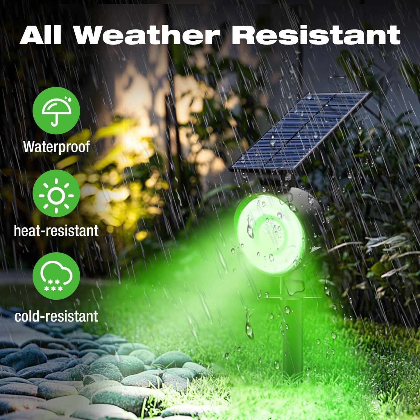 Nipify 2 Pack Solar Spot Lights Outdoor Waterproof  Solar Spotlight Light For Outside Yard Landscape Lighting Pathway Lights Wall Auto On/Off  Green