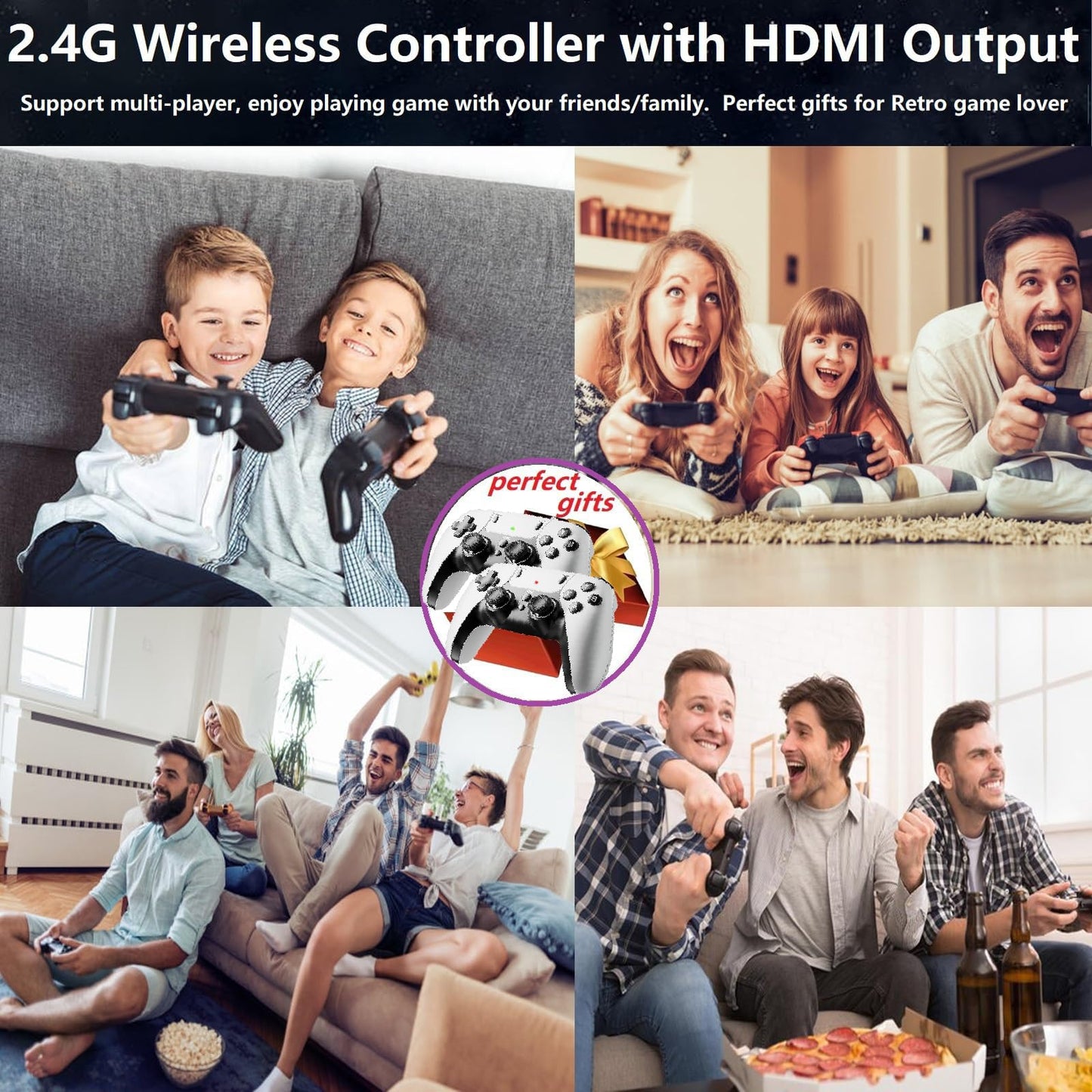 2025 Upgraded Wireless Retro gaming console, Plug & Play Video TV Game Stick with 4K Ultra HD,Built-in 23 Emulators, 20,000+ video games with Dual 2.4G white Wireless Controllers for TV Plug and Play(64G)