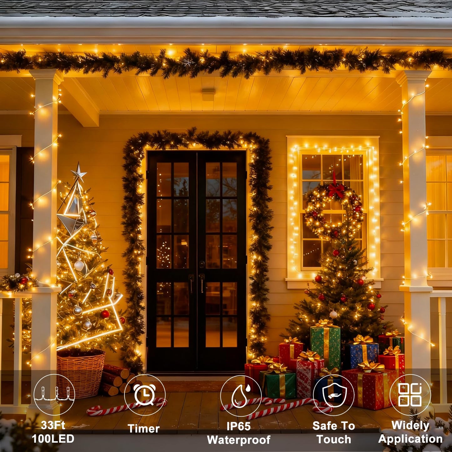 Echosari String Lights 33Ft 100 Led Warm White Fairy Lights With Remote, Dimmable Timer, 8 Modes For Outdoor Wedding Party Garden Decor