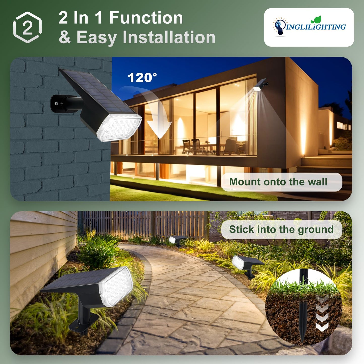 DINGLILIGHTING Solar Spot Lights - IP65 Waterproof, 3 Lighting Modes, 4 Packs, Black, Model WS-MPS22-4-WH.NA-B-1