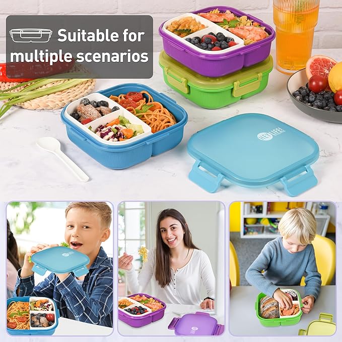 Bento Boxes with Removable Compartments for Kids & Adults,1000ML Lunch Box with Spoon & Water Cup,BPA-Free,Microwave & Dishwasher Safe (Blue)