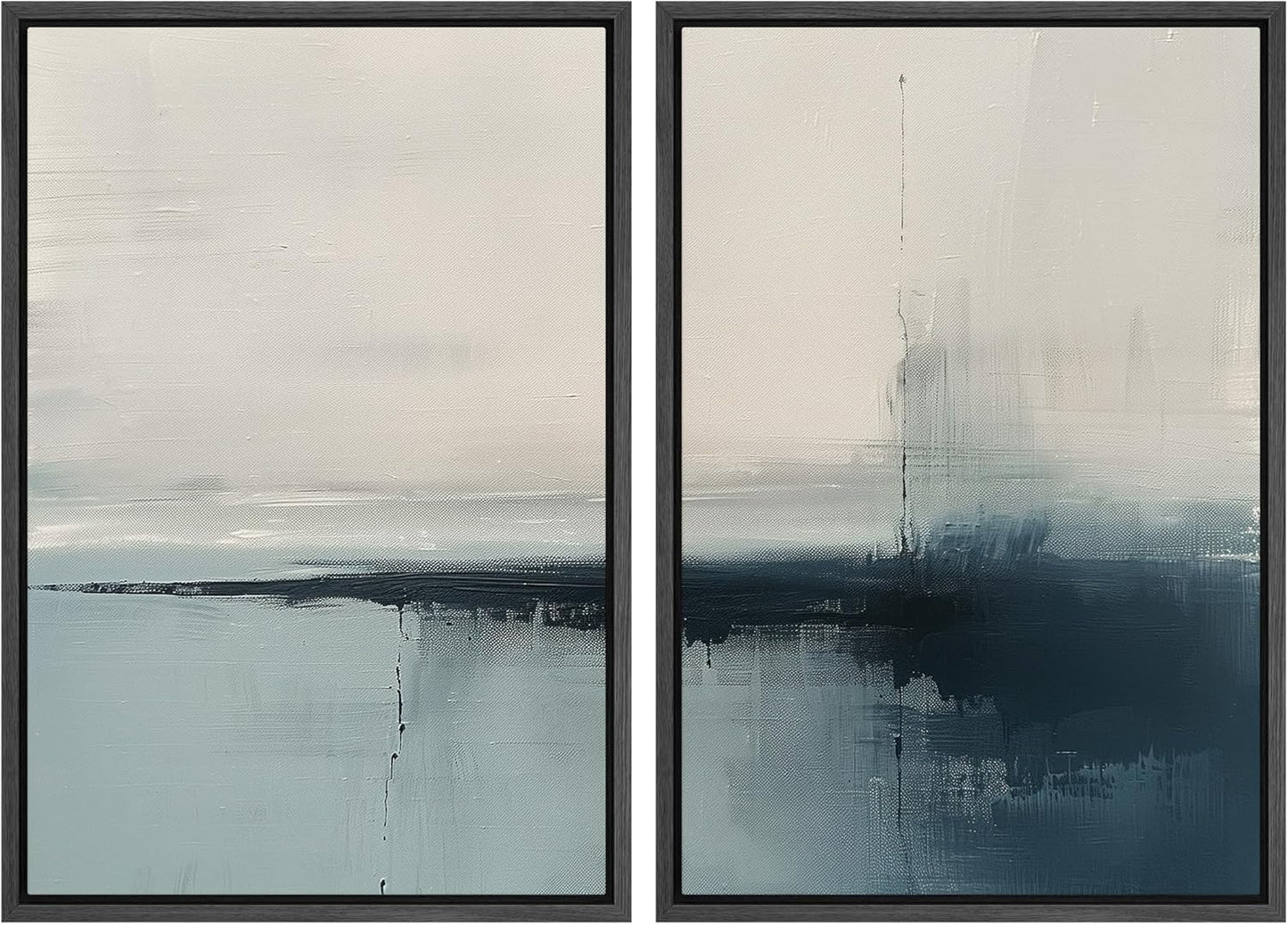 SIGNWIN Framed Canvas Print Wall Art Modern Blue Ocean-Inspired Coastal Abstract Serene Neutral Tones with Subtle Patterns Illustrations Decorative for Living Room, Bedroom, Office - 16"x24"x2 Black