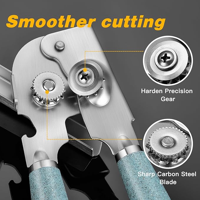 Upgraded Efficient Manual Can Opener - Selected Solid Wood Handle, Sharp and Smooth Blade Edge, Portable Design, Easy-Open Large Knob, Versatile for Various Bottle Caps（Stone grain）