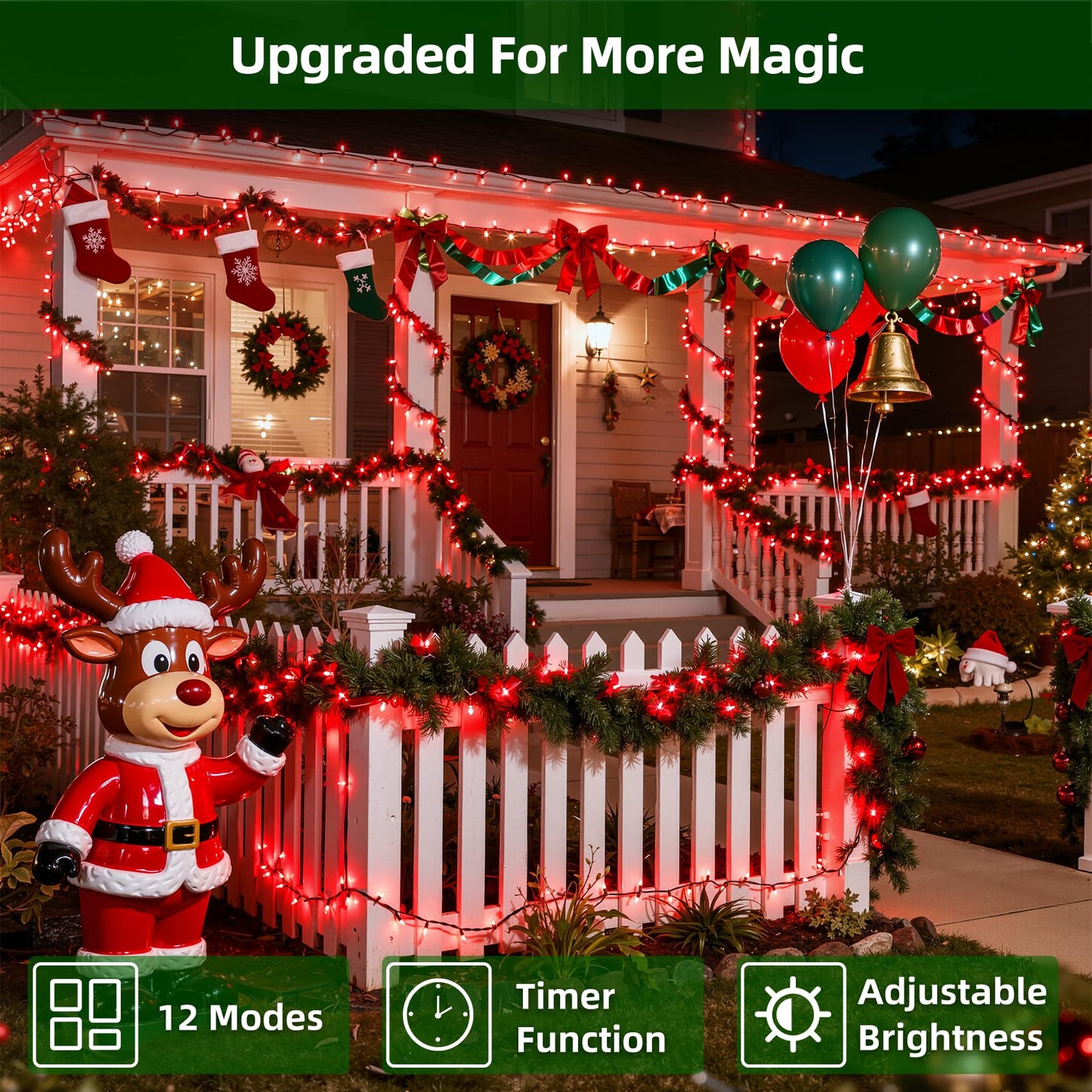 Quhuatu 1500 Led 470Ft Christmas Lights Outdoor 12 Lighting Modes Christmas String Lights With Timer  Dimmable Plug In Red Led Stringlights Waterproof For Yard Tree Wedding Party Holiday Red