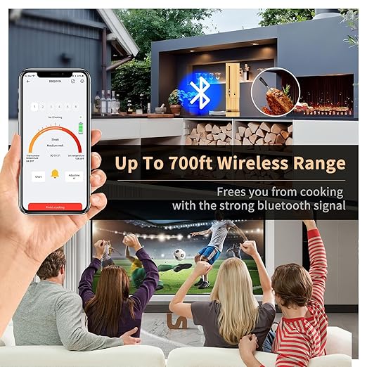Meat Thermometer Wireless, 700FT Remote Digital Cooking Thermometer, Bluetooth Food Thermometer with Wireless Probe, iOS & Android Read App -Preprogrammed Temperatures for BBQ, Grill, Oven, Smoker