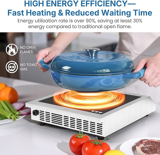Commercial Electric Induction Cooktop, 1800W Induction Hot Plate, 10 Power & 14 Temp Setting, Professional Countertop Burner with Timer, Electric Stove with LED Screen, Black
