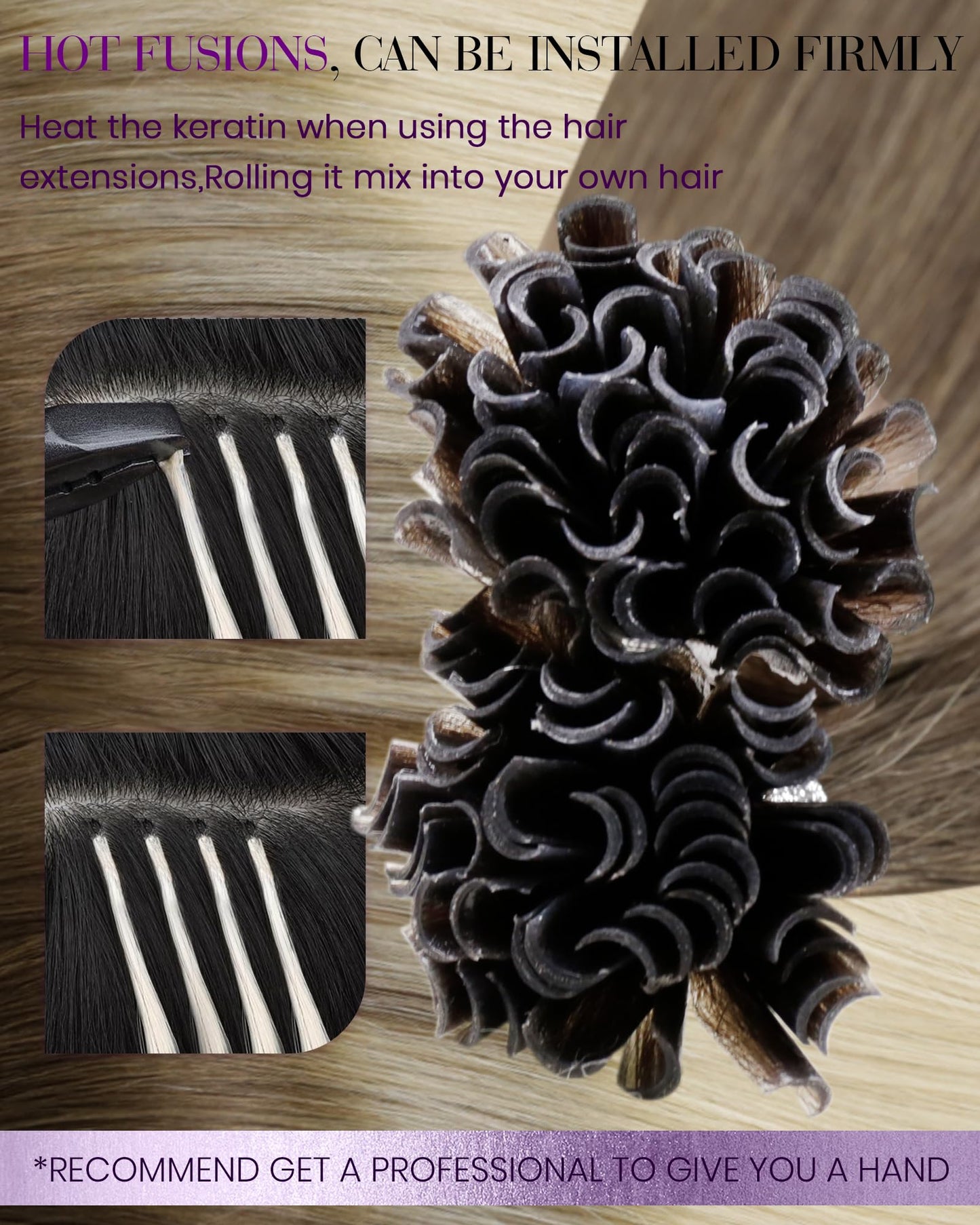LaaVoo K Tip Hair Extensions Real Human Hair Blonde Ombre Ktip Human Hair Extensions Light Brown Ombre Light Blonde U Tip Hair E