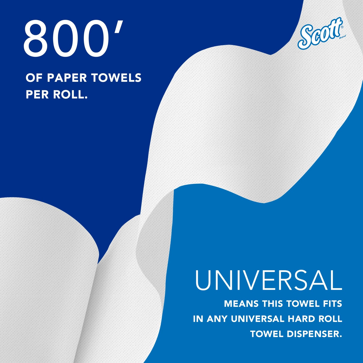 Scott Professional Universal 100% Recycled Fiber Hard Roll Paper Towels, Bulk (56158), Hardwound 1.5' Core, Absorbency Pockets, Compressed, White (6 Rolls at 800' Each, 4,800'/Case)