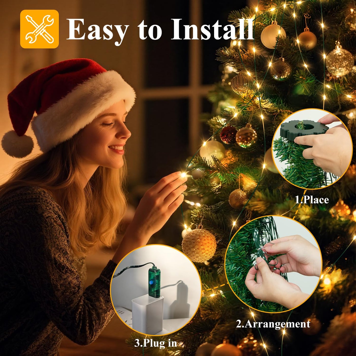 Btfarm Christmas Tree Lights With Remote  6.6Ft 400 Led Usb Plug In Fairy Xmas Light For 5-7Ft Tree Timer Waterproof Dimmable 8 Modes Cascading Twinkle String Light For Indoor Outdoor Decor Warm White