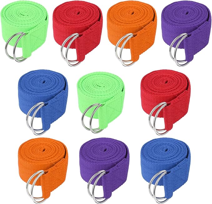 10 Pcs Yoga Strap for Stretching Bulk 6ft Exercise Stretch Band with Metal D Ring Adjustable Pilates Non Elastic Yoga Stre...