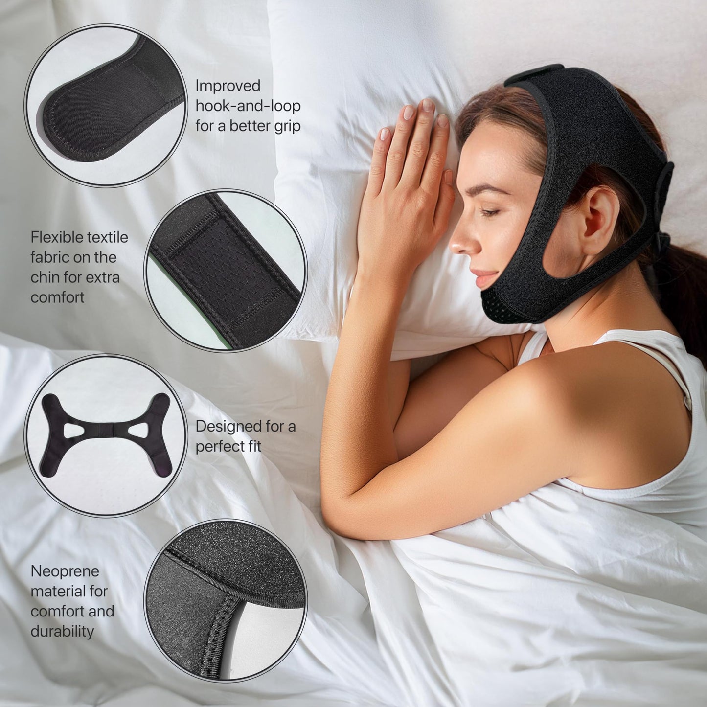 Chin Strap for CPAP Users | Comfortable Mouth Support to Encourage Closed Mouth Positioning Nasal Breathing for Men and Women Who Breathe Through The Mouth During Sleep by PIDOTI (Black, S-M)