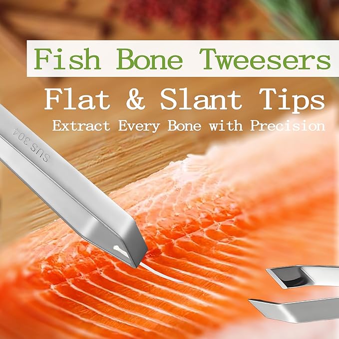 Fish Bone Pliers/Tweezers 304 Food Grade Stainless Steel Deboning Tool Kit for All Kinds of Fish（3 Pack）
