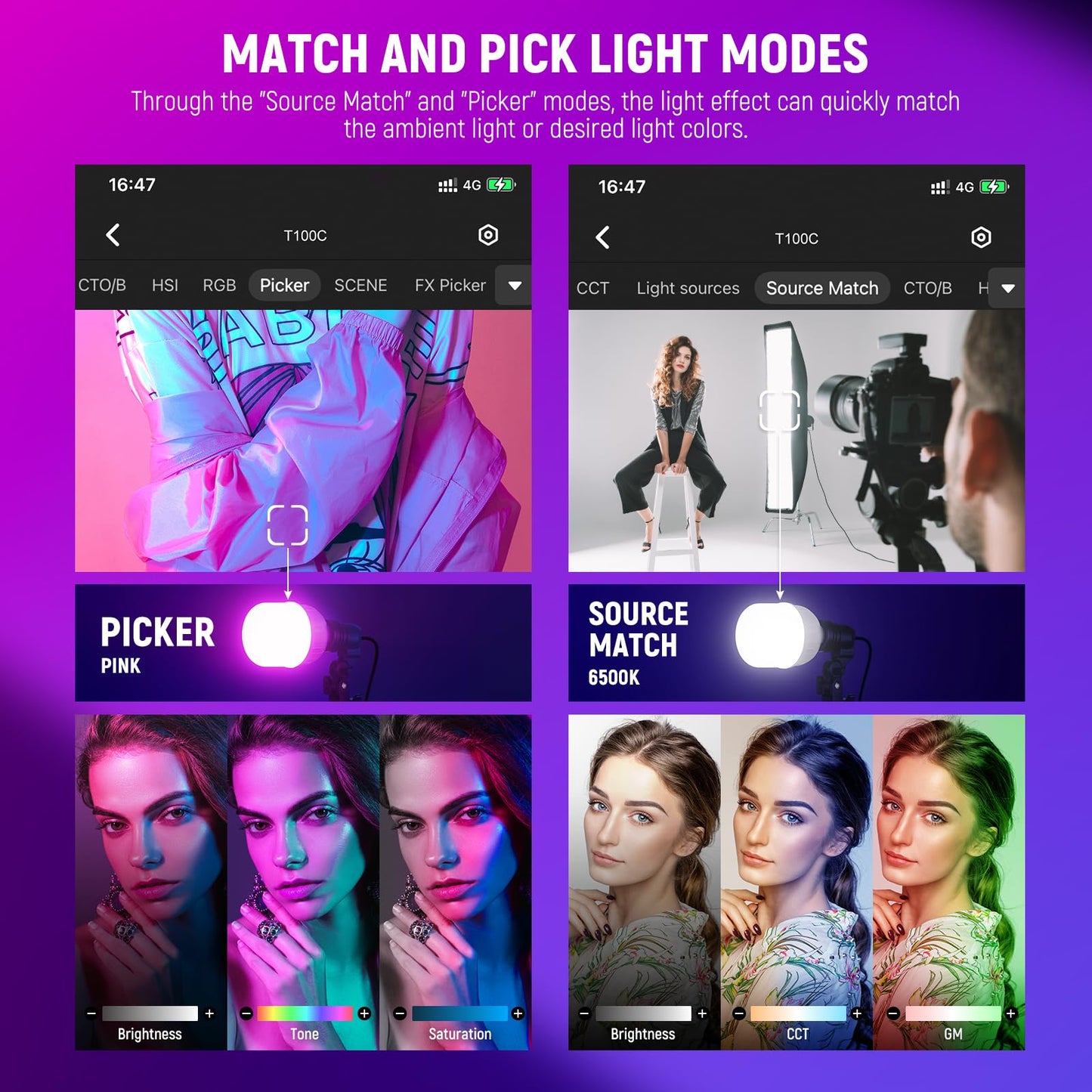 NEEWER RGB Softbox Lighting Kit with App Control & 9 Effect Modes, 2 Pack 26W FCC/IC/UL Certified LED Bulbs CRI93+ TLCI98+, E26 Porcelain Sockets, 24" Softboxes, for Studio Photography Lighting, NK800