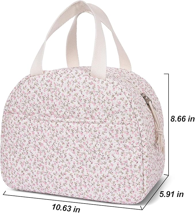 Lunch Box for Women,Cute Quilted Lunch Tote Bag,Reusable Insulated Lunch Box,Large Capacity Cooler Bag with Compartments for Work, Picnics or Travelling