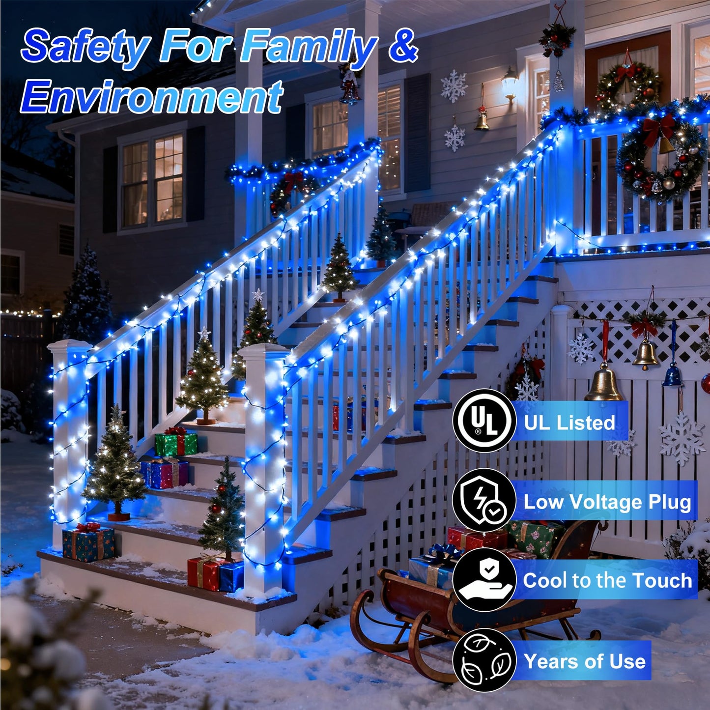 340 Led 90Ft Christmas String Lights Outdoor  12 Pro Modes And Timer Memory & Brightness  Plug In Waterproof Dark Green Wire Twinkle Light For For Xmas Yard Tree Wedding Party Decor (Blue & White)