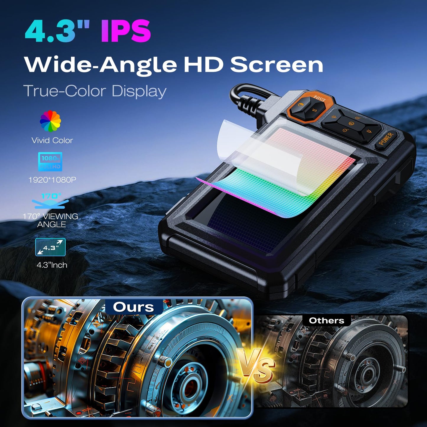 Endoscope Camera with Light, 1920P HD Borescope Inspection Camera with 4.3" IPS Screen, AukonVee IP67 Waterproof with 8 LEDs & 16.5ft Semi-Rigid Snake Camera for Automotive Pipe Tools Gadgets for Men